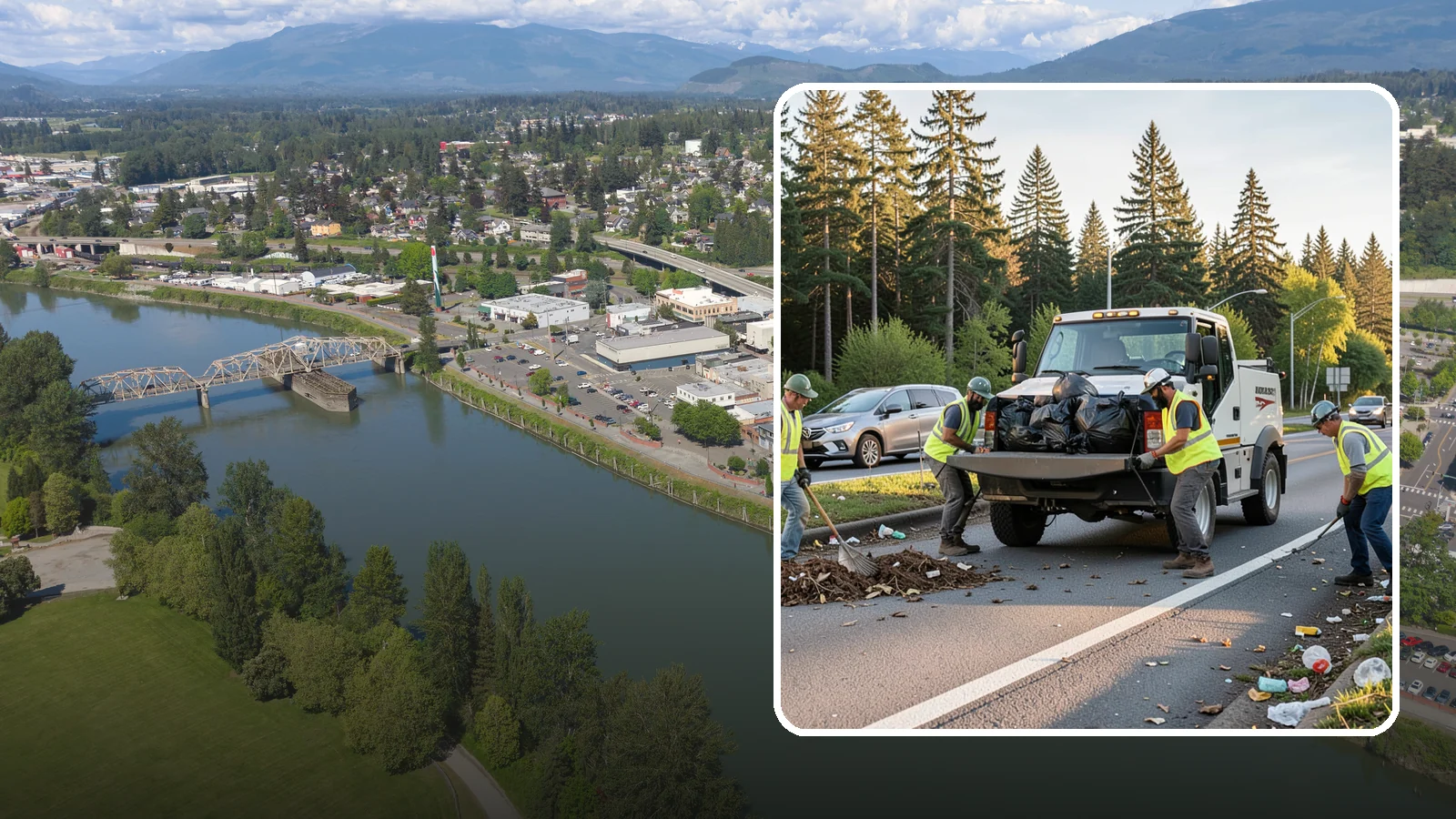 Roadside Cleanup in Mount Vernon, Skagit County, WA - Litter and debris collection along arterials, highways, and adopt-a-road corridors under safe work-zone controls.