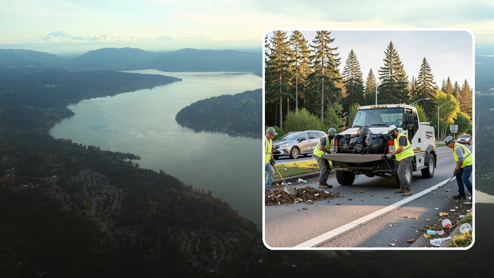 Roadside Cleanup in Sammamish, King County, WA - Litter and debris collection along arterials, highways, and adopt-a-road corridors under safe work-zone controls.