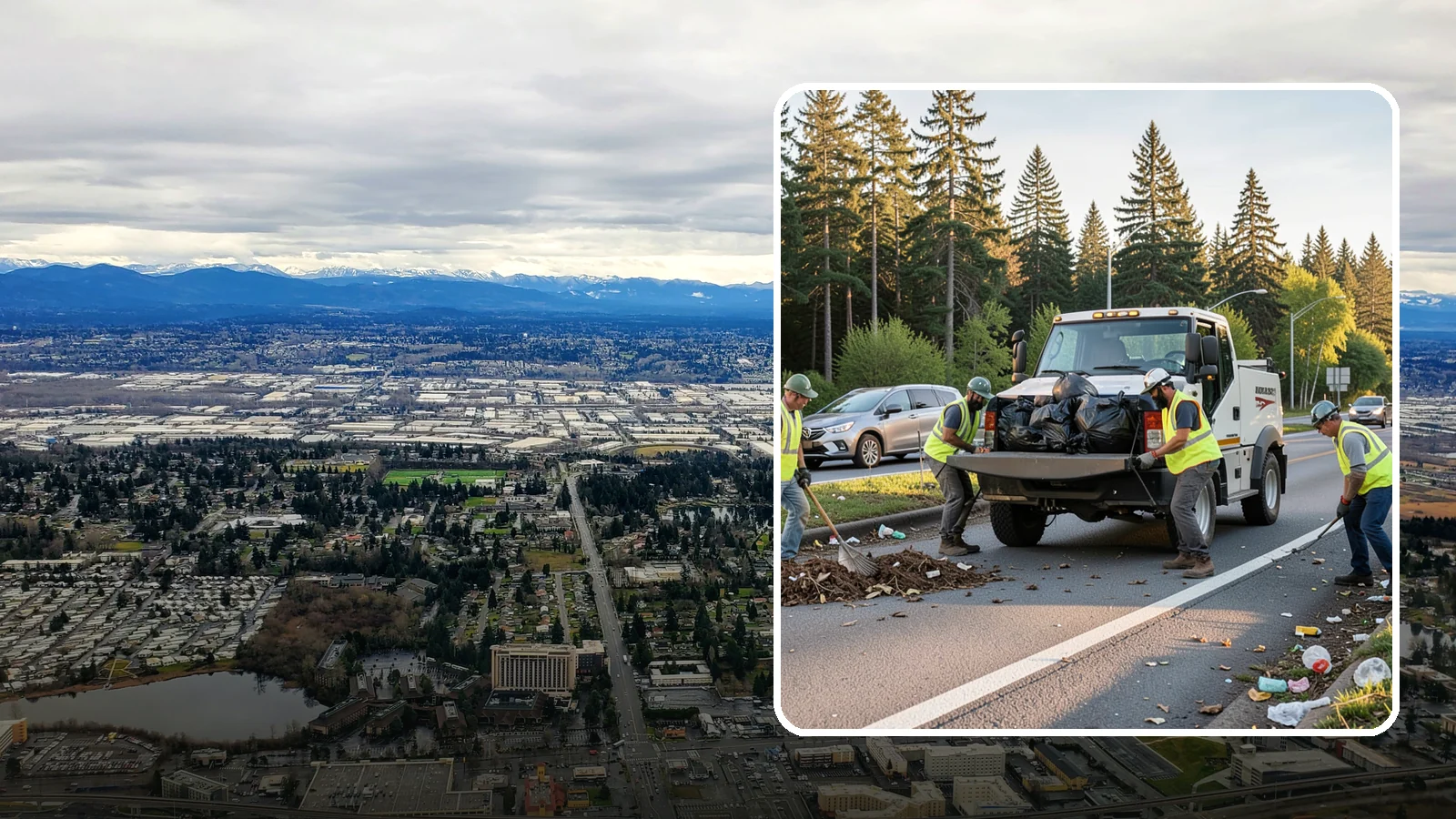 Roadside Cleanup in SeaTac, King County, WA - Litter and debris collection along arterials, highways, and adopt-a-road corridors under safe work-zone controls.