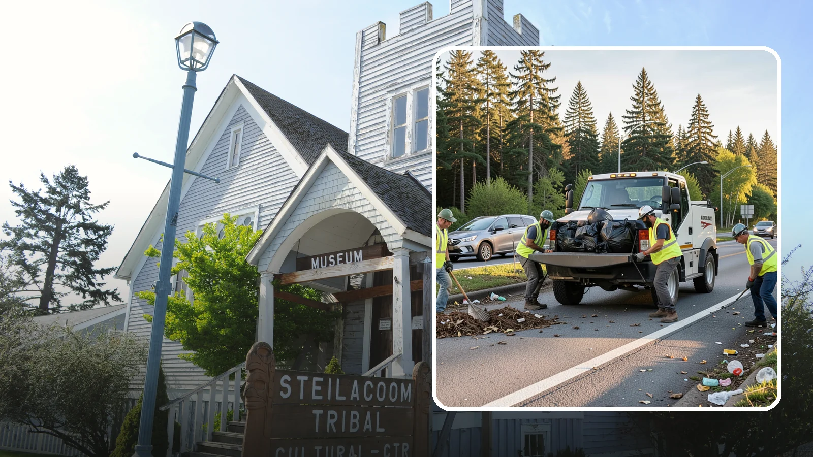 Roadside Cleanup in Steilacoom, Pierce County, WA - Litter and debris collection along arterials, highways, and adopt-a-road corridors under safe work-zone controls.