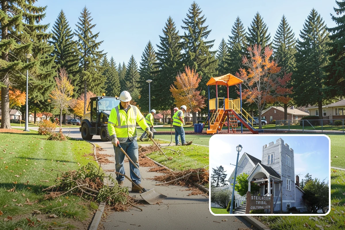 Roadside Cleanup in Steilacoom, Pierce County, WA - Compliant work-zone traffic control for crew and driver safety