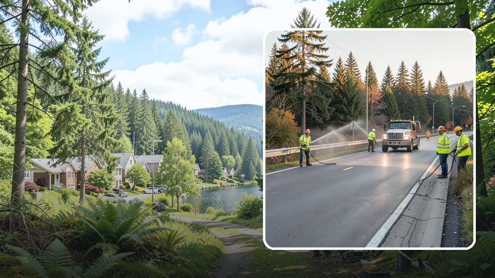 Roadside Spraying in Lake Forest Park, King County, WA - Vegetation suppression along road shoulders, guardrails, and rights-of-way to preserve sight lines and drainage function.