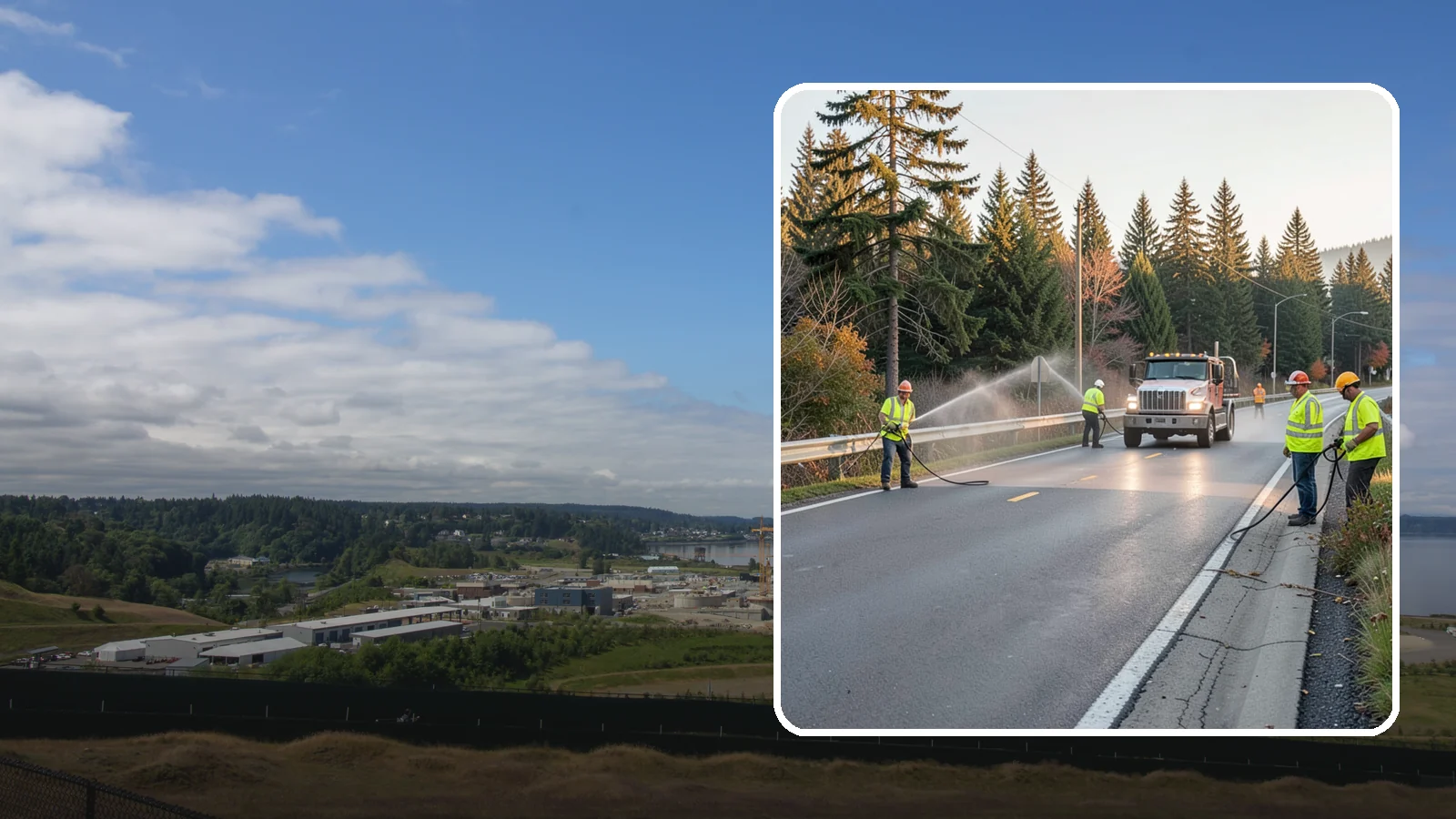 Roadside Spraying in University Place, Pierce County, WA - Vegetation suppression along road shoulders, guardrails, and rights-of-way to preserve sight lines and drainage function.