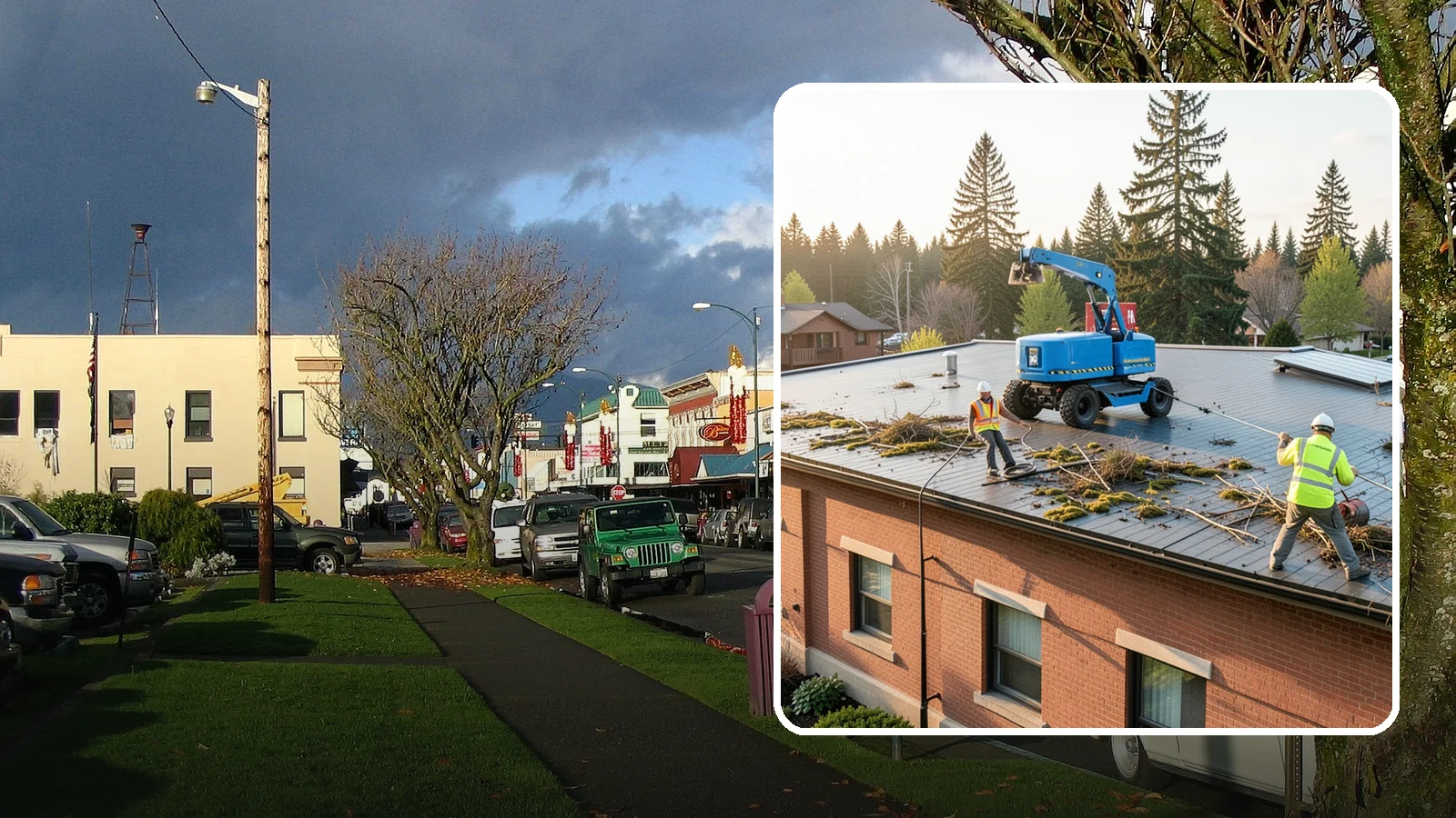 Roof Cleaning in Arlington, Snohomish County, WA - Safe roof cleaning that removes moss and debris to protect public building roofs.