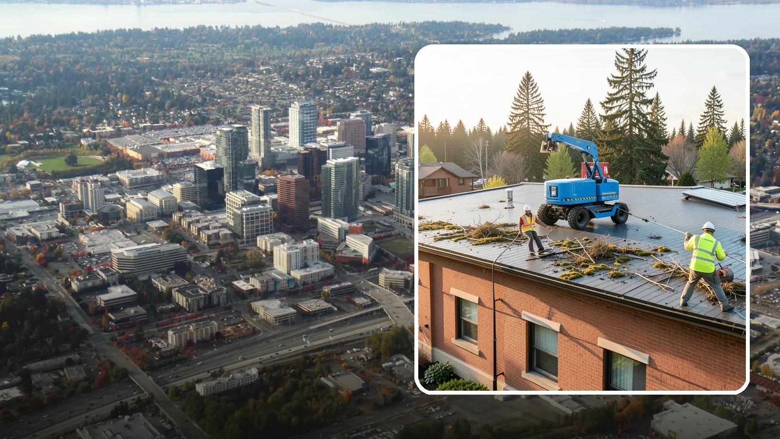 Roof Cleaning in Bellevue, King County, WA - Safe roof cleaning that removes moss and debris to protect public building roofs.