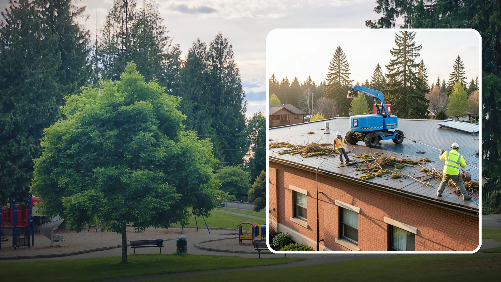 Roof Cleaning in Bonney Lake, Pierce County, WA - Safe roof cleaning that removes moss and debris to protect public building roofs.