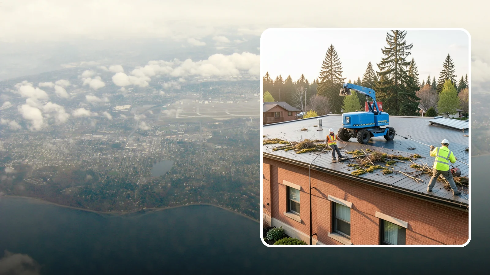 Roof Cleaning in Burien, King County, WA - Safe roof cleaning that removes moss and debris to protect public building roofs.