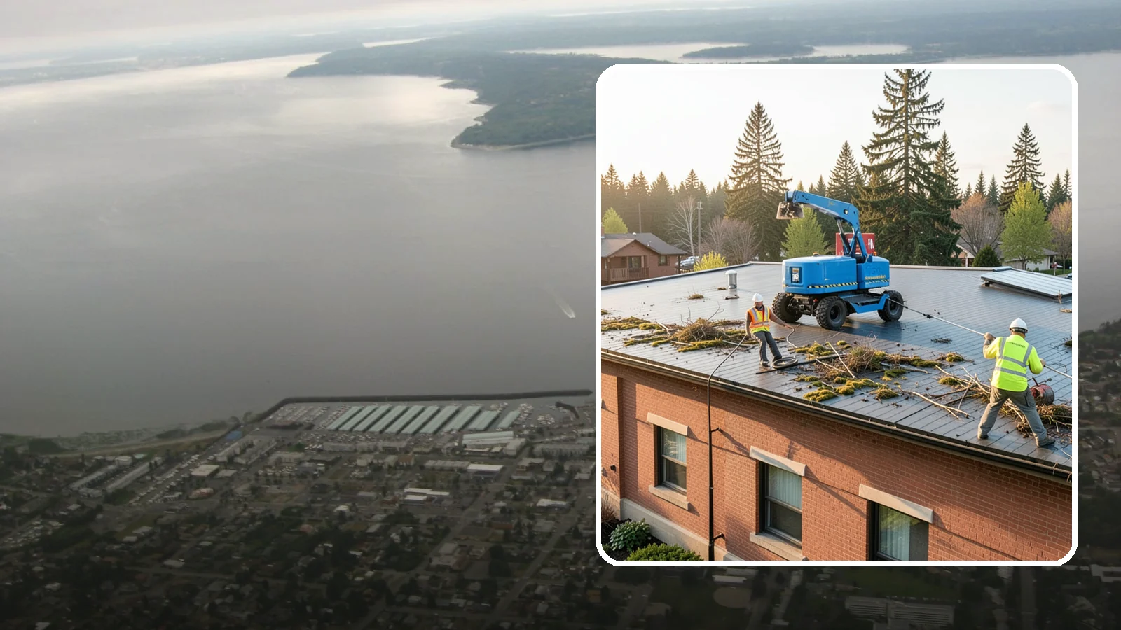Roof Cleaning in Des Moines, King County, WA - Safe roof cleaning that removes moss and debris to protect public building roofs.