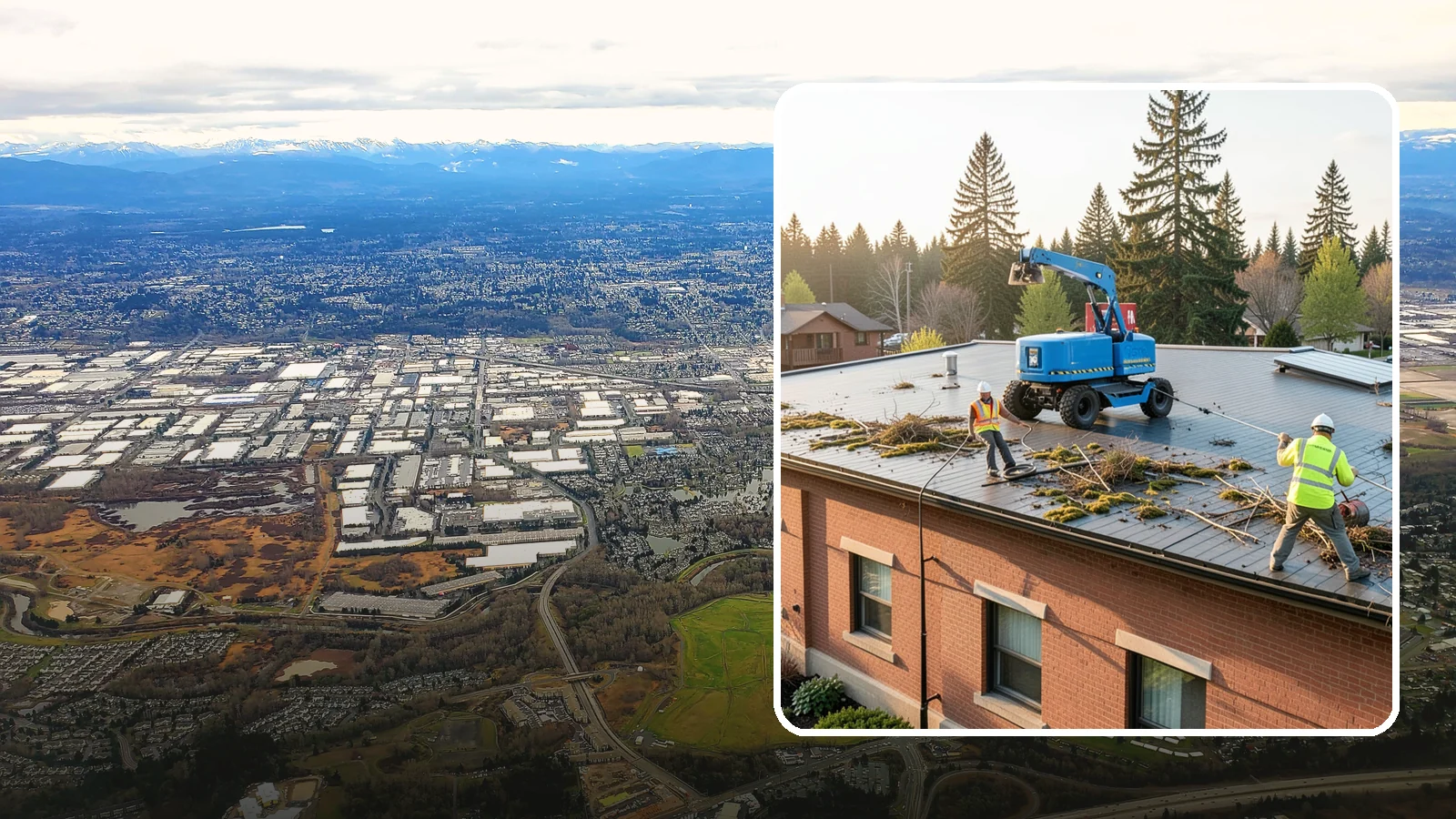 Roof Cleaning in Kent, King County, WA - Safe roof cleaning that removes moss and debris to protect public building roofs.