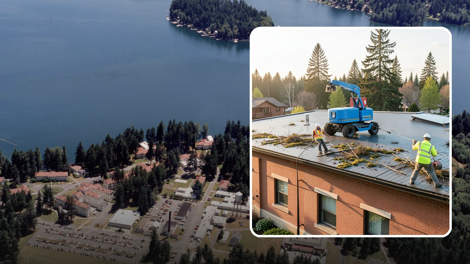 Roof Cleaning in Lakewood, Pierce County, WA - Safe roof cleaning that removes moss and debris to protect public building roofs.