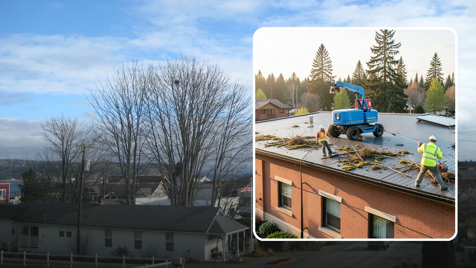 Roof Cleaning in Langley, Island County, WA - Safe roof cleaning that removes moss and debris to protect public building roofs.