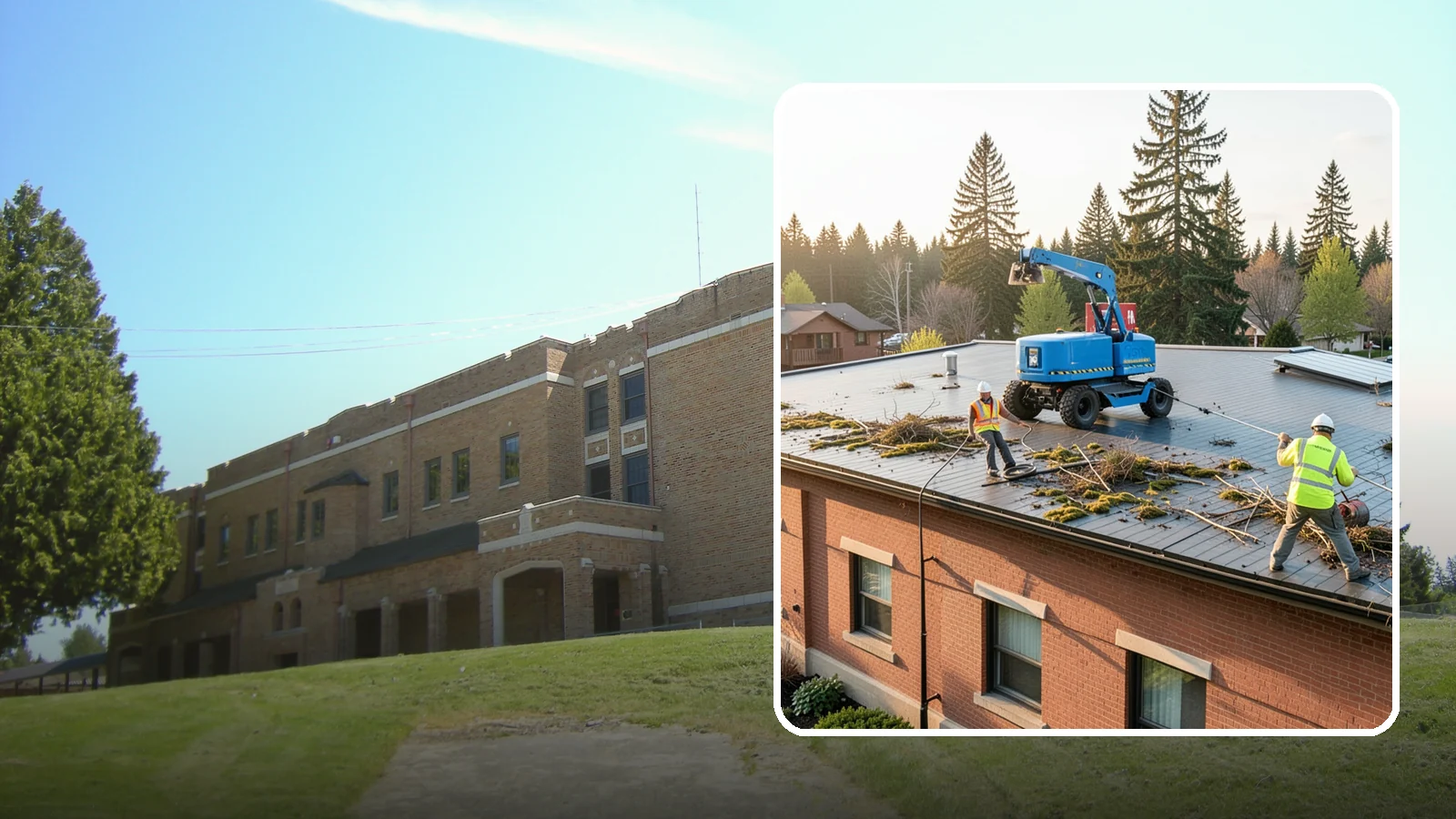 Roof Cleaning in Maple Valley, King County, WA - Safe roof cleaning that removes moss and debris to protect public building roofs.