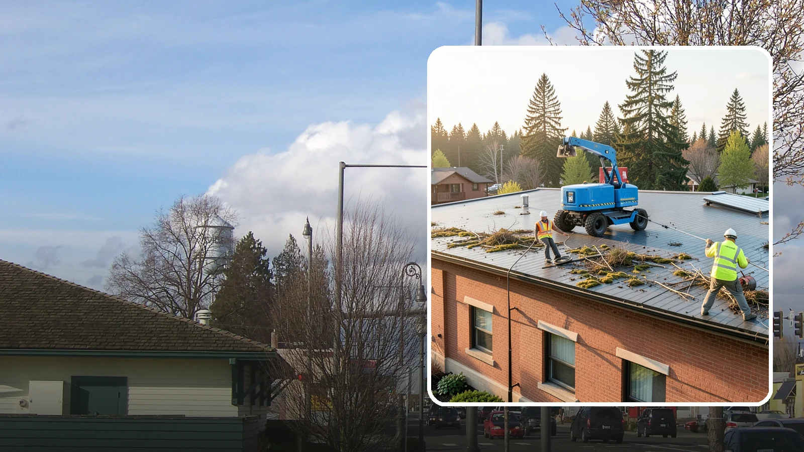 Roof Cleaning in Marysville, Snohomish County, WA - Safe roof cleaning that removes moss and debris to protect public building roofs.