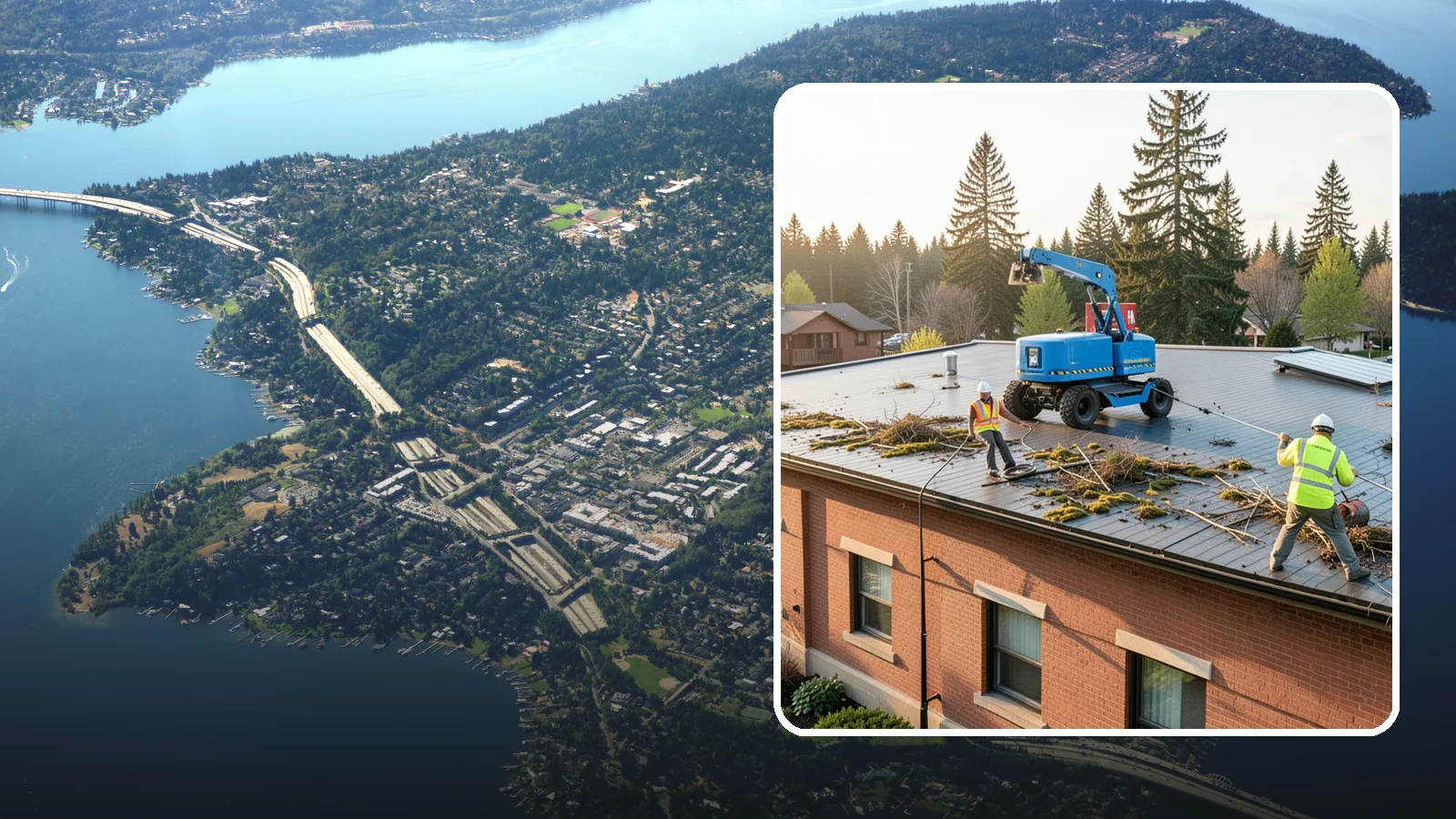 Roof Cleaning in Mercer Island, King County, WA - Safe roof cleaning that removes moss and debris to protect public building roofs.