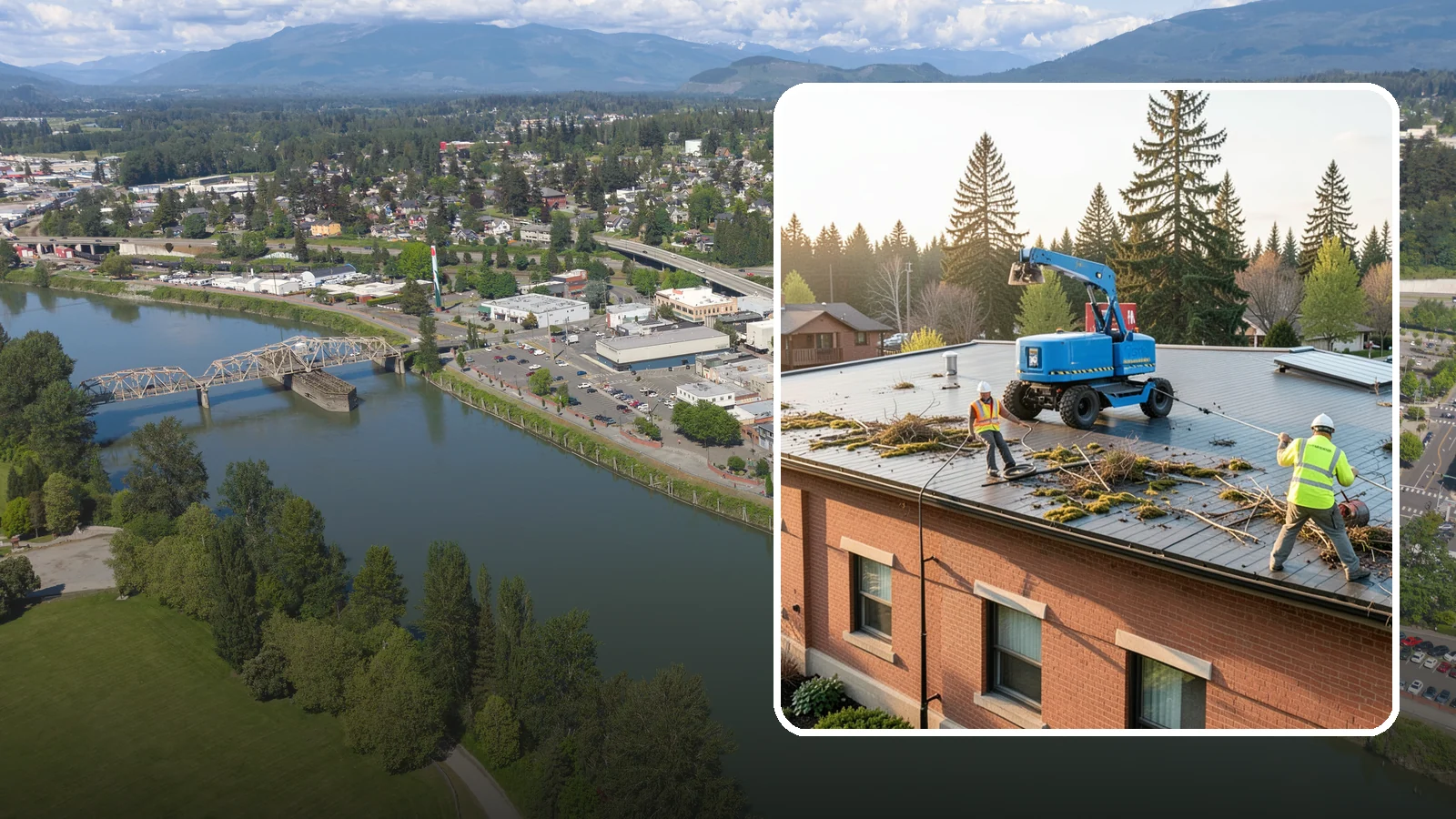 Roof Cleaning in Mount Vernon, Skagit County, WA - Safe roof cleaning that removes moss and debris to protect public building roofs.