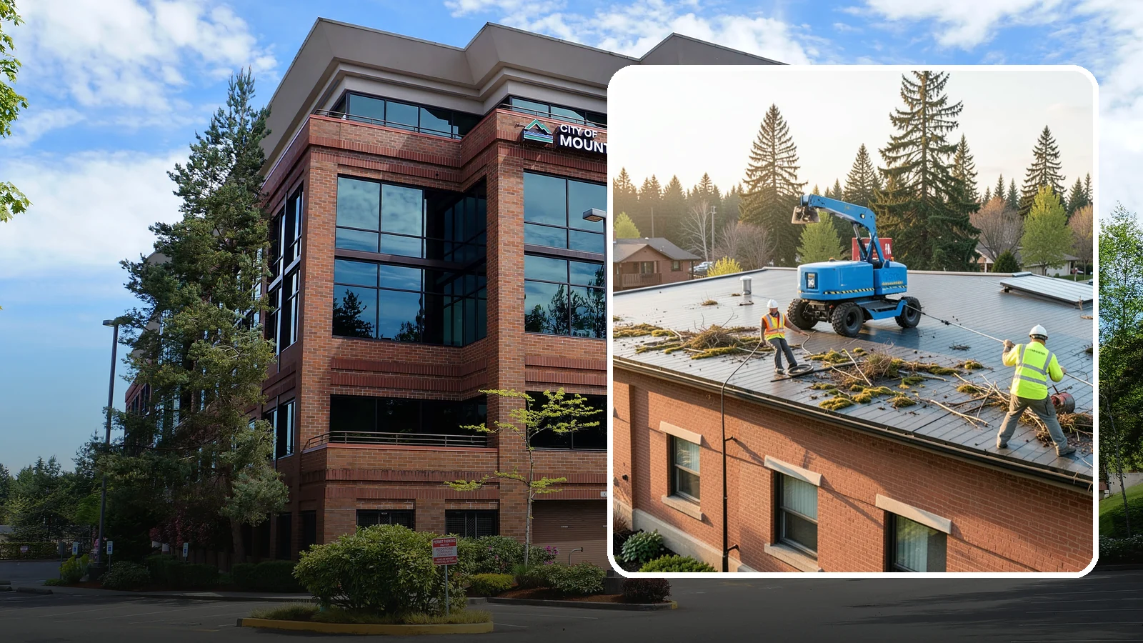 Roof Cleaning in Mountlake Terrace, Snohomish County, WA - Safe roof cleaning that removes moss and debris to protect public building roofs.