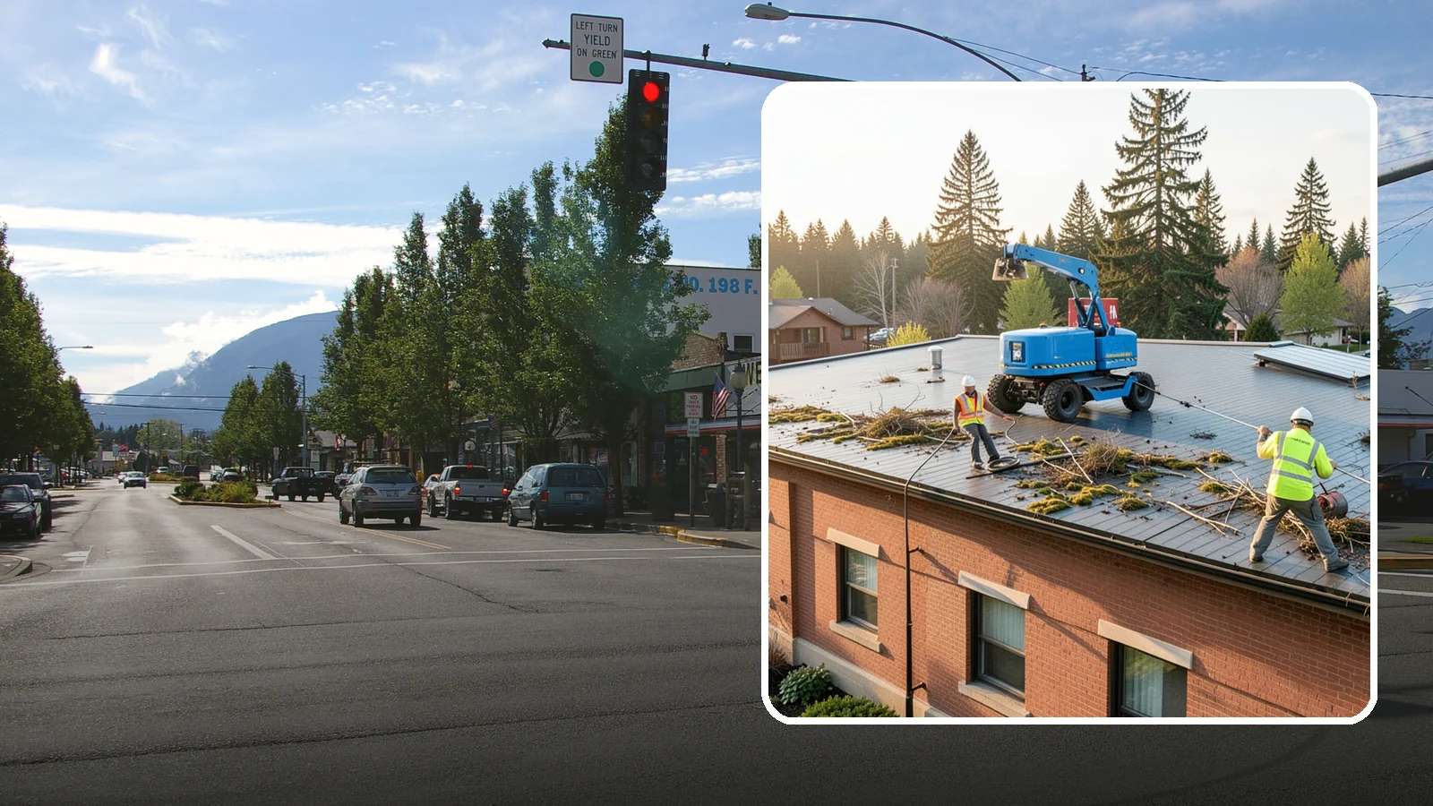 Roof Cleaning in North Bend, King County, WA - Safe roof cleaning that removes moss and debris to protect public building roofs.