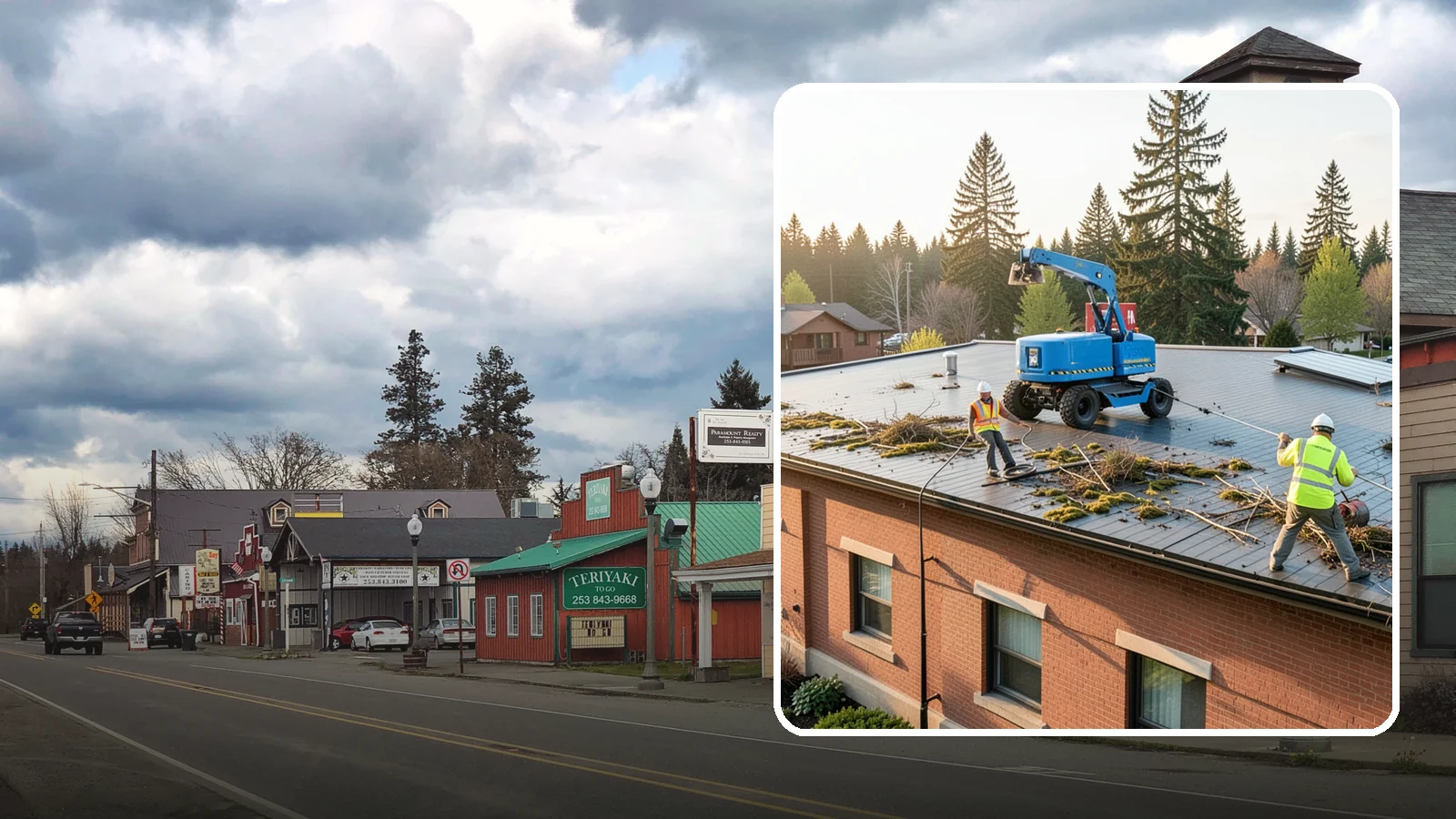 Roof Cleaning in Roy, Pierce County, WA - Safe roof cleaning that removes moss and debris to protect public building roofs.