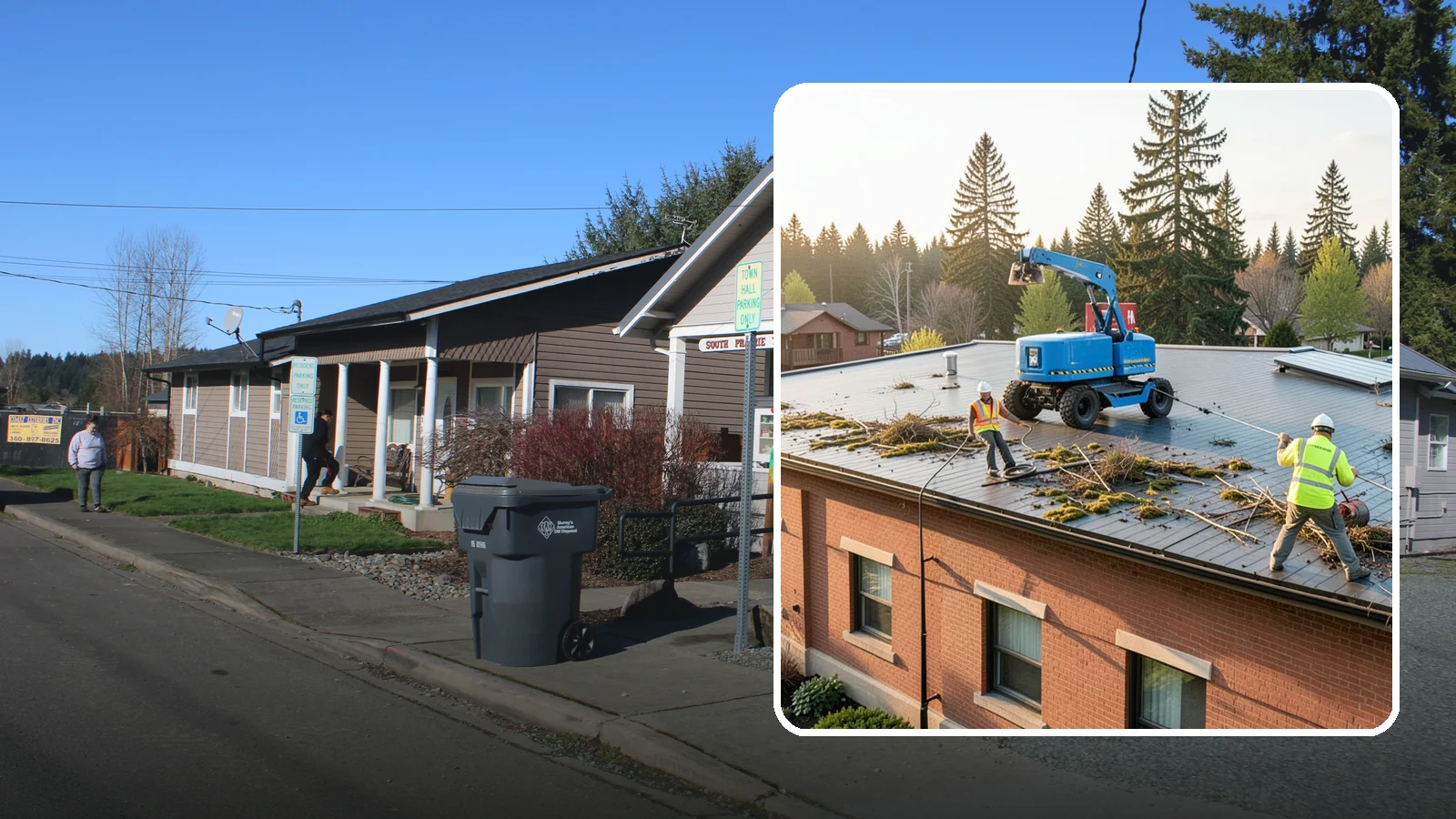 Roof Cleaning in South Prairie, Pierce County, WA - Safe roof cleaning that removes moss and debris to protect public building roofs.