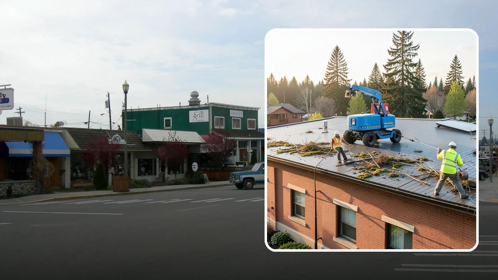 Roof Cleaning in Stanwood, Snohomish County, WA - Safe roof cleaning that removes moss and debris to protect public building roofs.