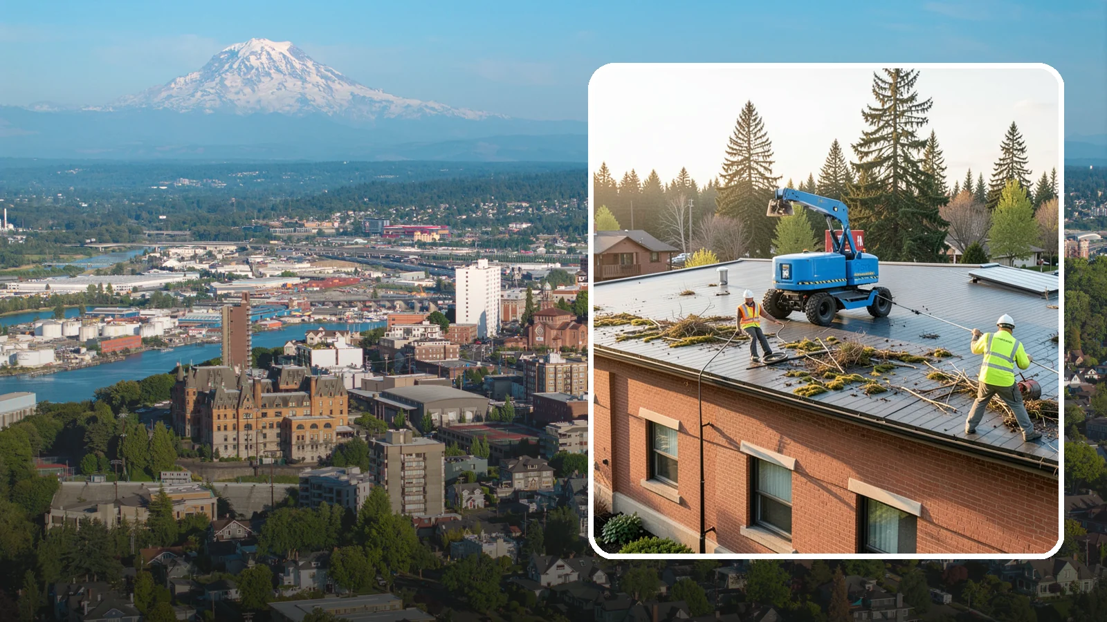 Roof Cleaning in Tacoma, Pierce County, WA - Safe roof cleaning that removes moss and debris to protect public building roofs.