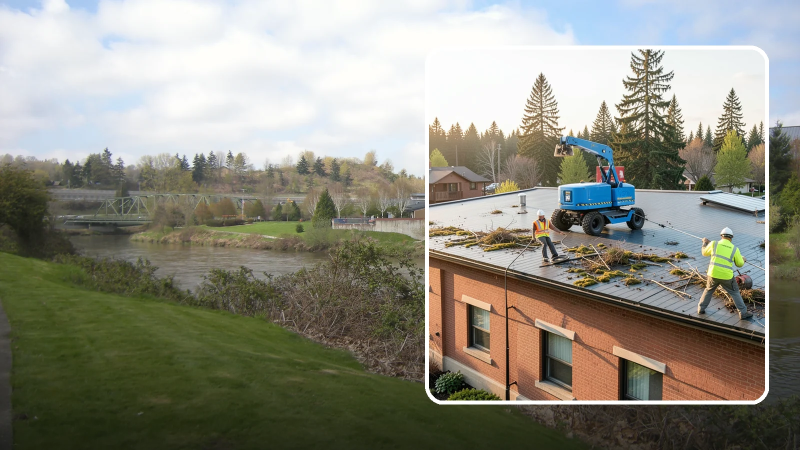 Roof Cleaning in Tukwila, King County, WA - Safe roof cleaning that removes moss and debris to protect public building roofs.