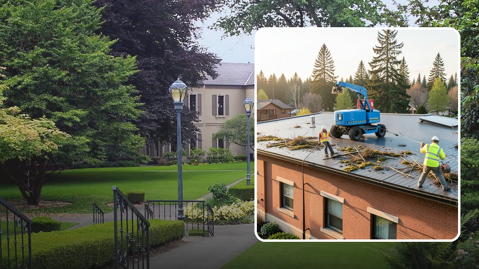 Roof Cleaning in Woodinville, King County, WA - Safe roof cleaning that removes moss and debris to protect public building roofs.
