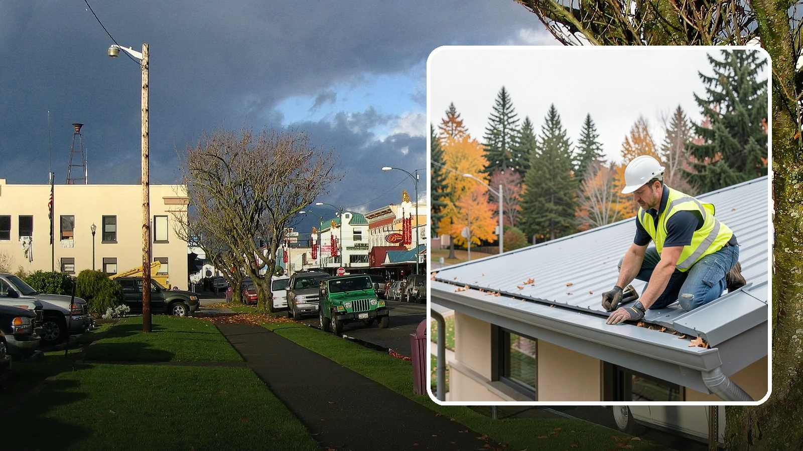 Roof Drain Maintenance in Arlington, Snohomish County, WA - Roof drain and downspout maintenance that protects public building roofs from ponding and water damage.