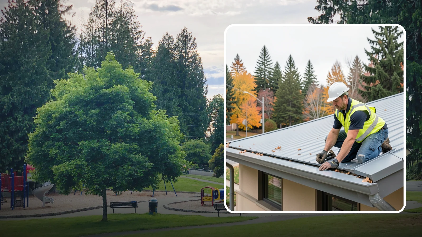 Roof Drain Maintenance in Bonney Lake, Pierce County, WA - Roof drain and downspout maintenance that protects public building roofs from ponding and water damage.