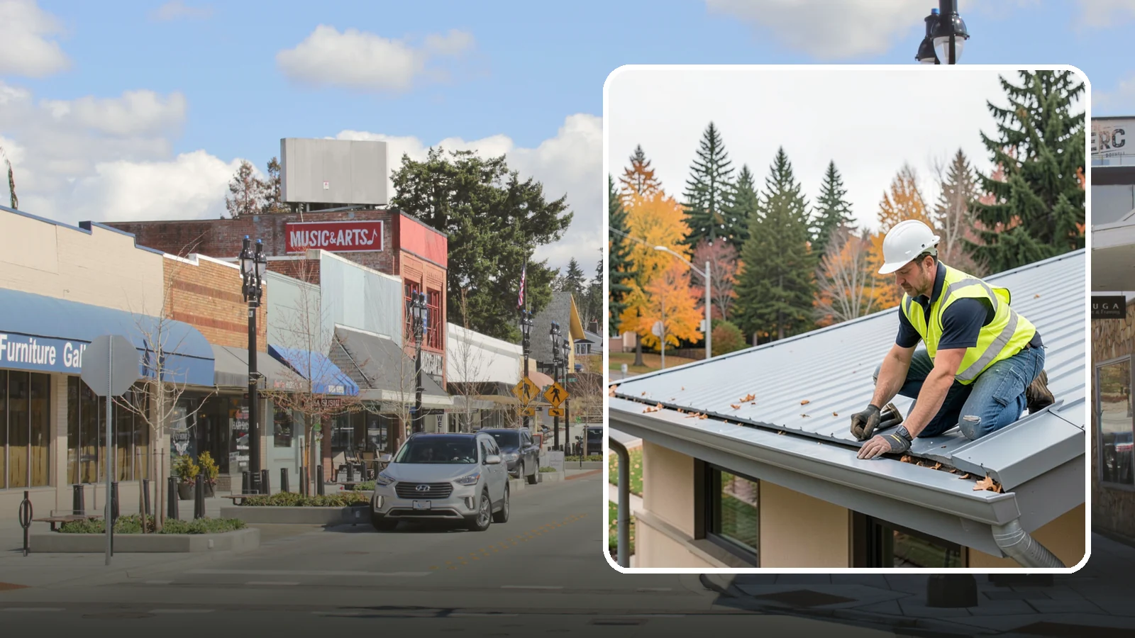 Roof Drain Maintenance in Bothell, King County, WA - Roof drain and downspout maintenance that protects public building roofs from ponding and water damage.