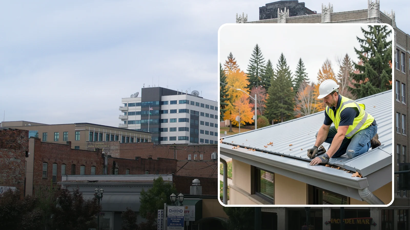 Roof Drain Maintenance in Everett, Snohomish County, WA - Roof drain and downspout maintenance that protects public building roofs from ponding and water damage.