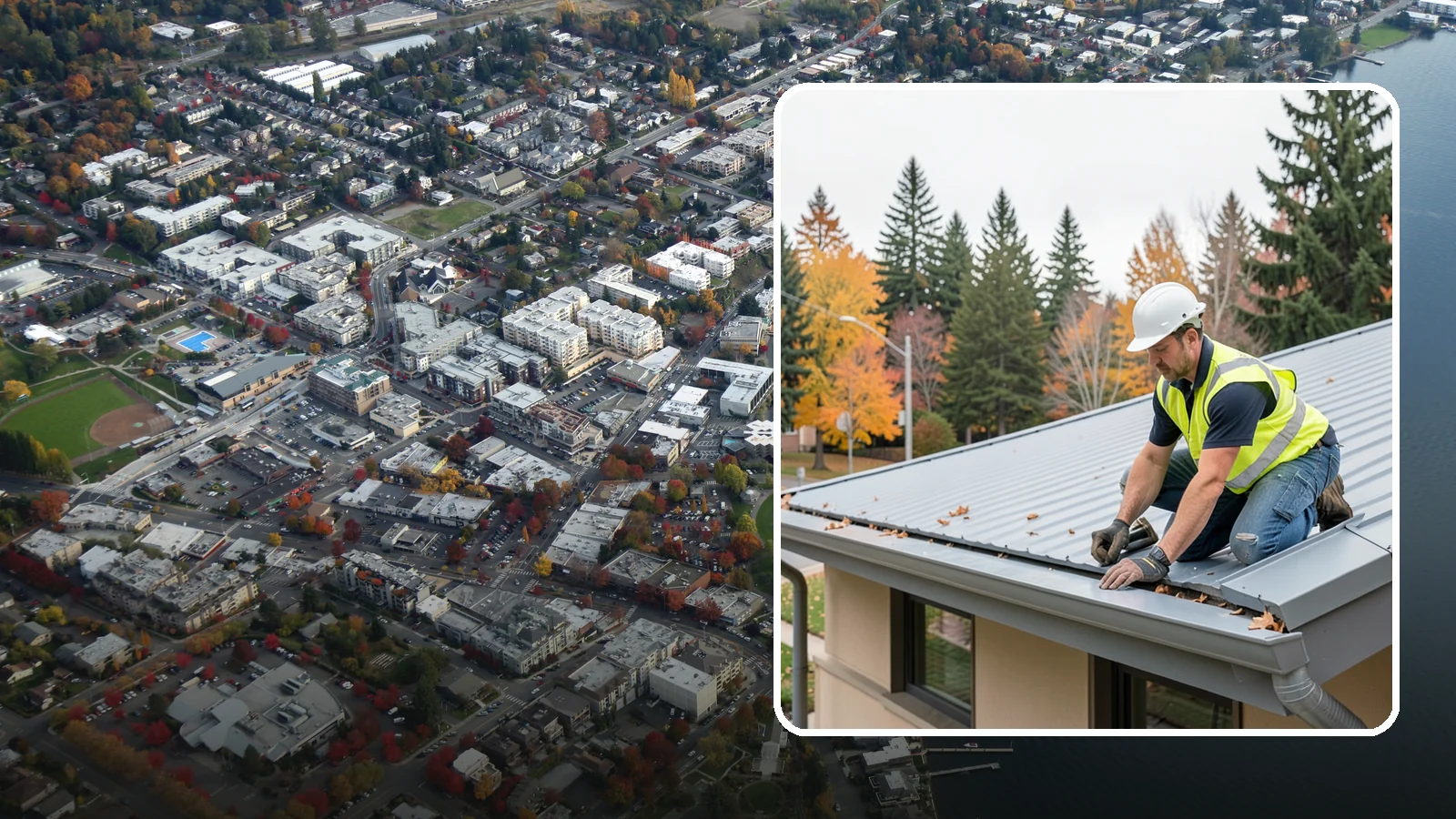 Roof Drain Maintenance in Kirkland, King County, WA - Roof drain and downspout maintenance that protects public building roofs from ponding and water damage.