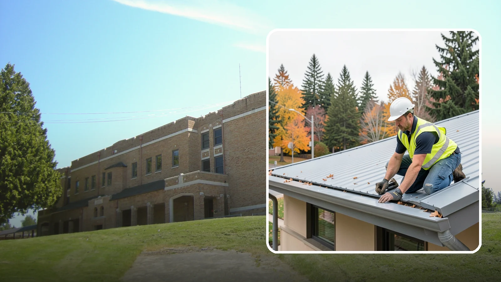 Roof Drain Maintenance in Maple Valley, King County, WA - Roof drain and downspout maintenance that protects public building roofs from ponding and water damage.