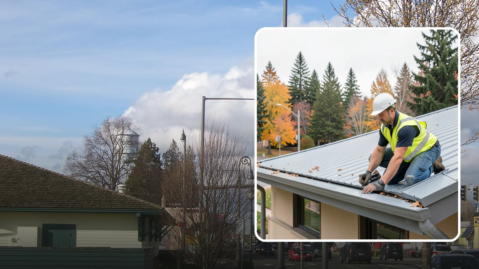 Roof Drain Maintenance in Marysville, Snohomish County, WA - Roof drain and downspout maintenance that protects public building roofs from ponding and water damage.