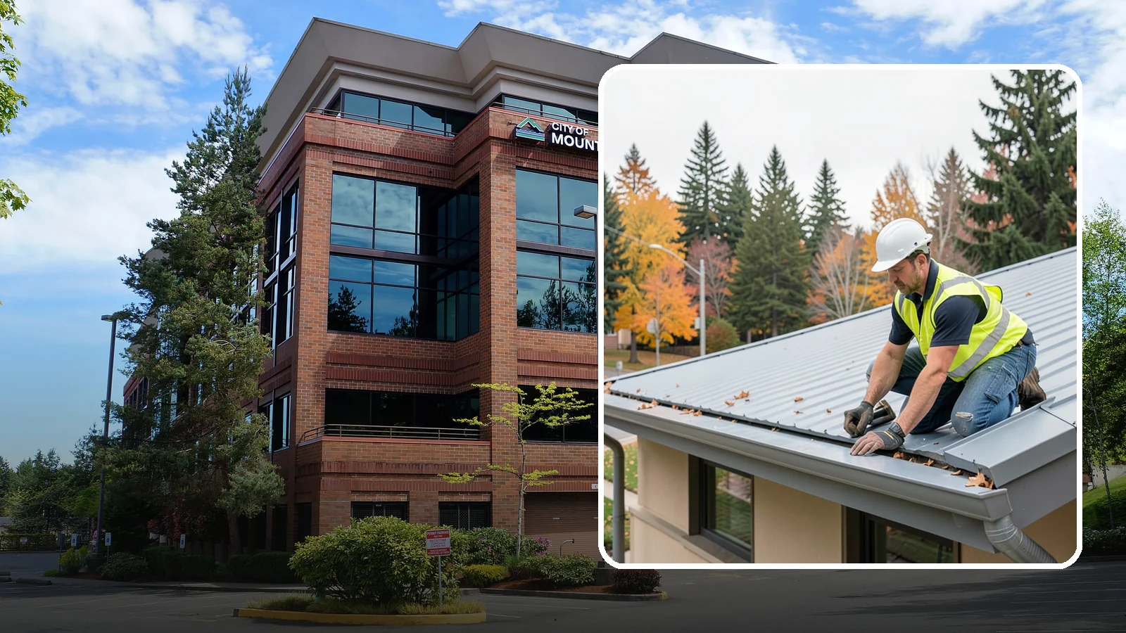 Roof Drain Maintenance in Mountlake Terrace, Snohomish County, WA - Roof drain and downspout maintenance that protects public building roofs from ponding and water damage.