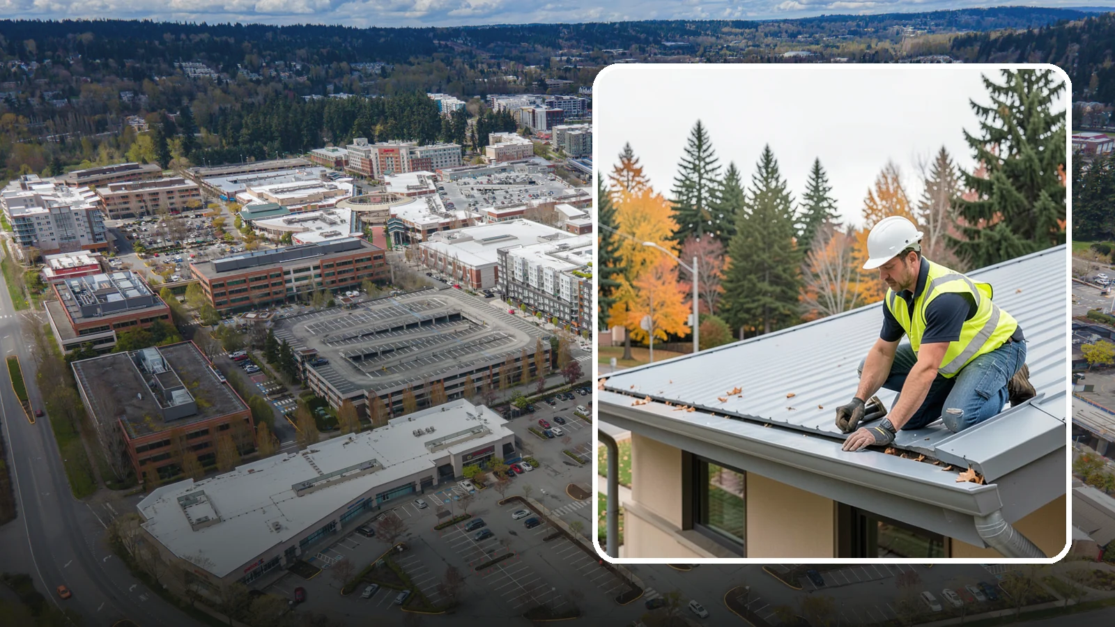 Roof Drain Maintenance in Redmond, King County, WA - Roof drain and downspout maintenance that protects public building roofs from ponding and water damage.