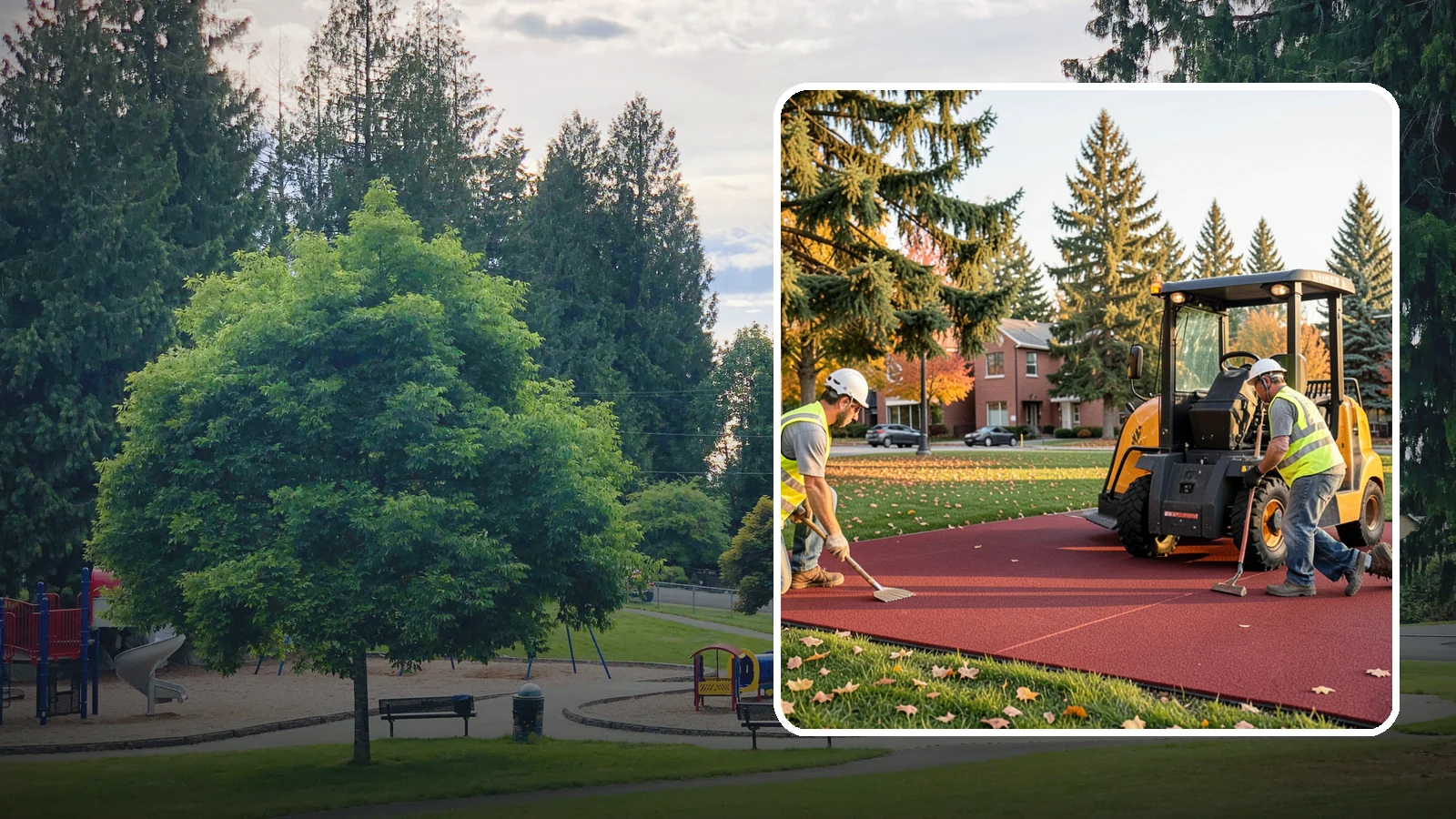 Rubber Surfacing Repair in Bonney Lake, Pierce County, WA - Repair of worn or damaged rubber safety surfacing to restore impact attenuation and eliminate trip hazards.