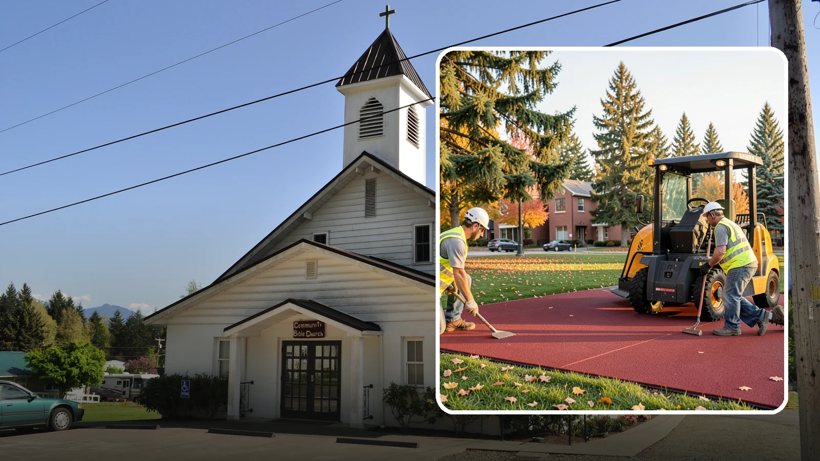 Rubber Surfacing Repair in Concrete, Skagit County, WA - Repair of worn or damaged rubber safety surfacing to restore impact attenuation and eliminate trip hazards.