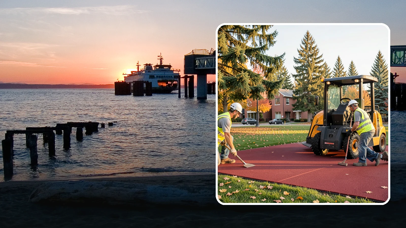 Rubber Surfacing Repair in Edmonds, Snohomish County, WA - Repair of worn or damaged rubber safety surfacing to restore impact attenuation and eliminate trip hazards.