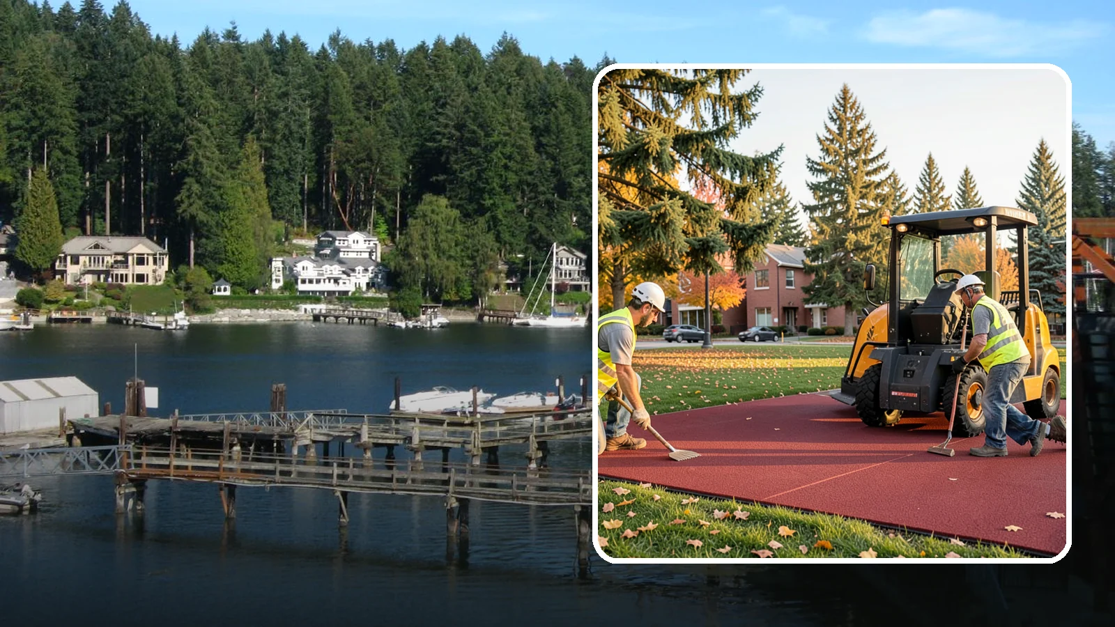 Rubber Surfacing Repair in Gig Harbor, Pierce County, WA - Repair of worn or damaged rubber safety surfacing to restore impact attenuation and eliminate trip hazards.