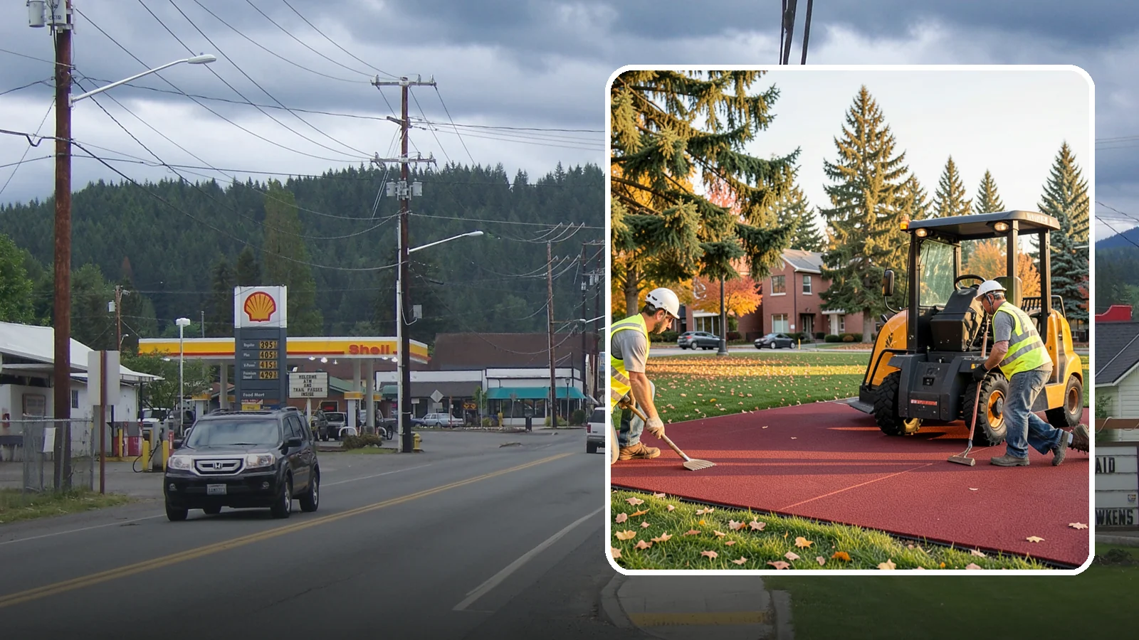Rubber Surfacing Repair in Granite Falls, Snohomish County, WA - Repair of worn or damaged rubber safety surfacing to restore impact attenuation and eliminate trip hazards.