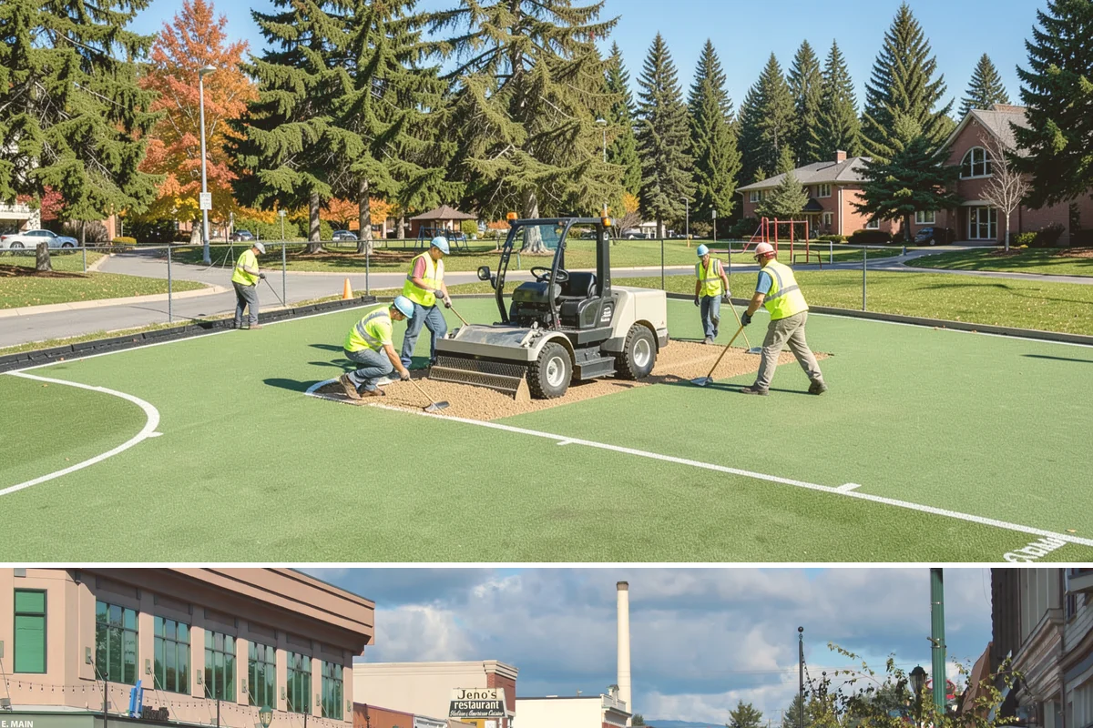 Rubber Surfacing Repair in Monroe, Snohomish County, WA - Rubber repairs cure best in dry, mild weather, making late spring through early fall the preferred window.