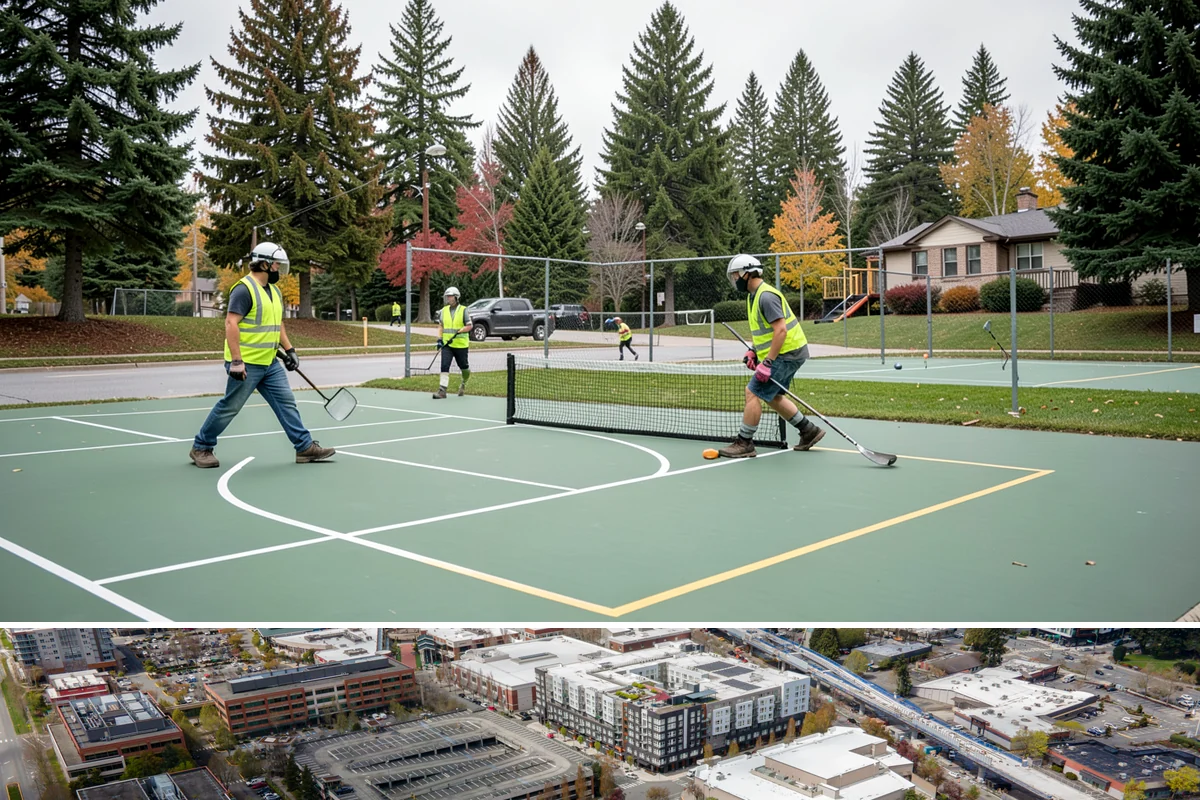 Rubber Surfacing Repair in Redmond, King County, WA - Rubber repairs cure best in dry, mild weather, making late spring through early fall the preferred window.