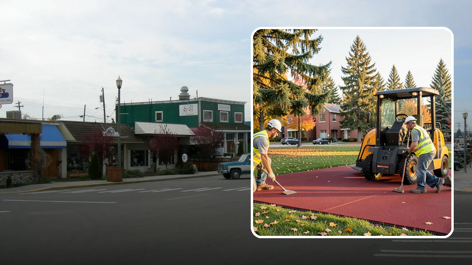 Rubber Surfacing Repair in Stanwood, Snohomish County, WA - Repair of worn or damaged rubber safety surfacing to restore impact attenuation and eliminate trip hazards.