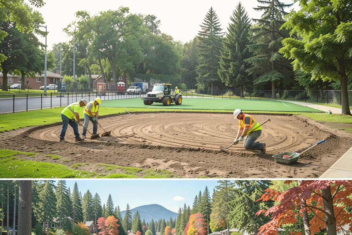 Running Track Maintenance in Covington, King County, WA - Repairs and relining are scheduled in warm, dry weather when patch materials and coatings cure properly.