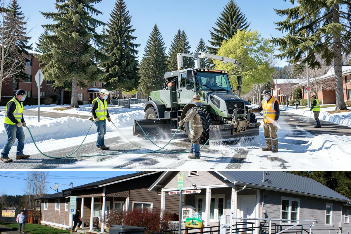 Sanding in South Prairie, Pierce County, WA - Sanding is a winter-season service applied during snow and ice events, with cleanup sweeping following each thaw through early...
