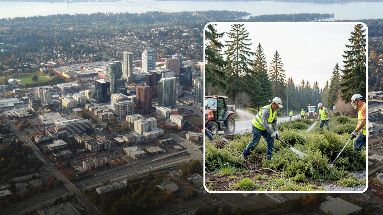 Scotch Broom Removal in Bellevue, King County, WA - Mechanical pulling and cut-treatment of Scotch broom to reclaim open space and reduce wildfire fuel loads.