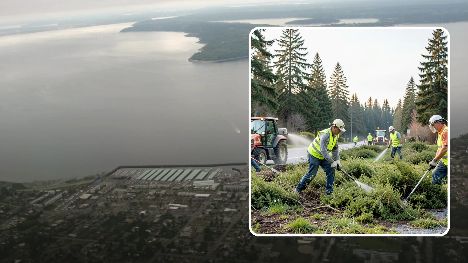 Scotch Broom Removal in Des Moines, King County, WA - Mechanical pulling and cut-treatment of Scotch broom to reclaim open space and reduce wildfire fuel loads.