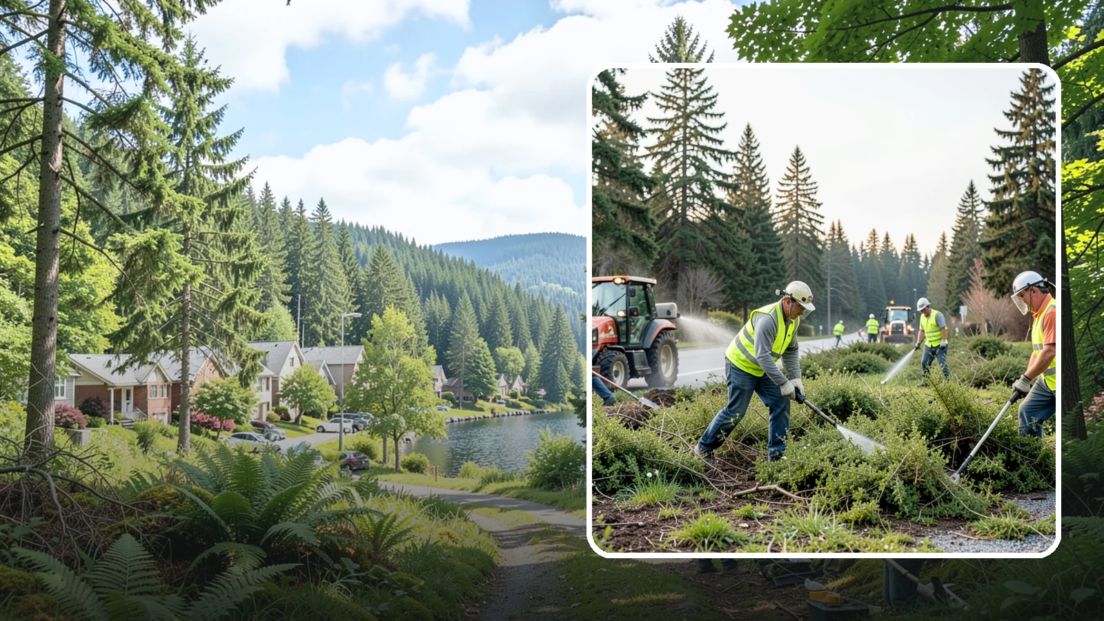 Scotch Broom Removal in Lake Forest Park, King County, WA - Mechanical pulling and cut-treatment of Scotch broom to reclaim open space and reduce wildfire fuel loads.