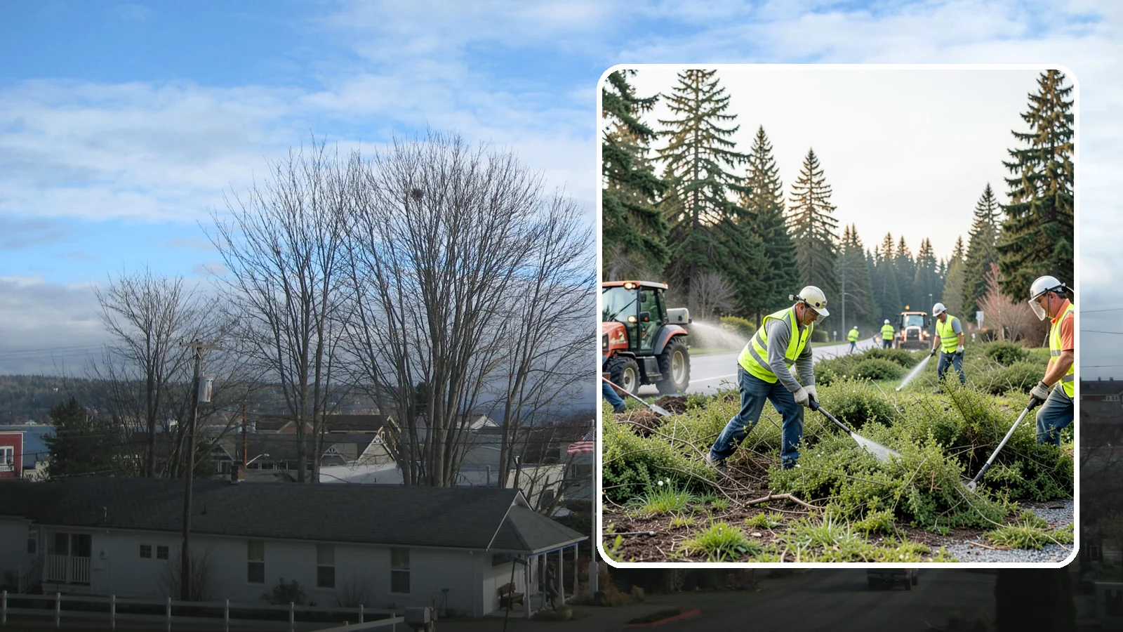 Scotch Broom Removal in Langley, Island County, WA - Mechanical pulling and cut-treatment of Scotch broom to reclaim open space and reduce wildfire fuel loads.
